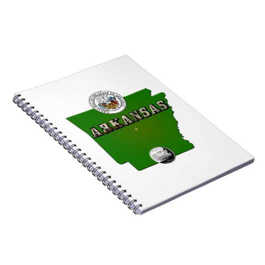 Arkansas Map, Seal and State Faux Quarter Notitieboek (Rechterzijde)
