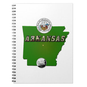 Arkansas Map, Seal and State Faux Quarter Notitieboek