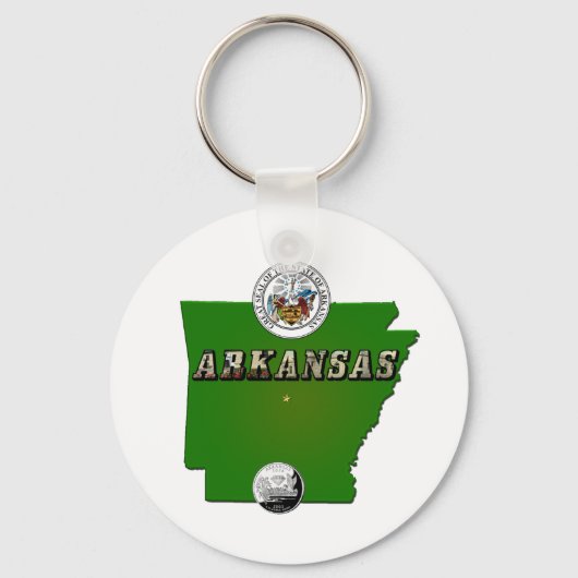 Arkansas Map, Seal and State Faux Quarter Sleutelhanger (Voorkant)
