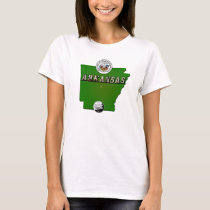 Arkansas Map, Seal and State Faux Quarter T-shirt