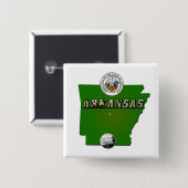 Arkansas Map, Seal and State Faux Quarter Vierkante Button 5,1 Cm (Voorkant /achterkant)