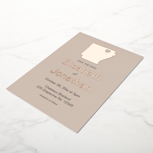 Arkansas Map Wedding Save the Date Roos Gold Folie Uitnodiging (Gedraaid)