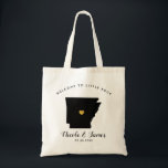 Arkansas Map Wedding Welcome Bag Tas Black & Gold<br><div class="desc">Het weekend van de bruiloft is een cadeautas voor gasten uit de stad voor je bruiloft,  met afbeelding van Arkansas,  met gouden hart. Vul tas met je favoriete godies.</div>