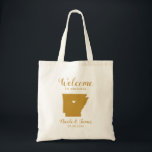 Arkansas Map Wedding Welcome Tas, Gold Tote Bag<br><div class="desc">Het weekend van de bruiloft heet cadeautas voor gasten uit de stad voor je bruiloft,  met afbeelding van Arkansas. Vul tas met je favoriete godies.</div>