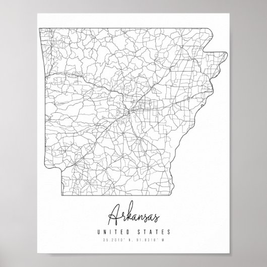 Arkansas Minimal Street Map Poster (Voorkant)