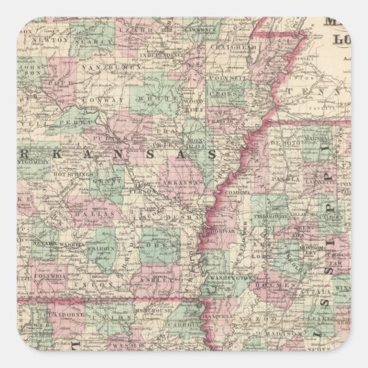 Arkansas, Mississippi en Louisiana Vierkante Sticker (Voorkant)