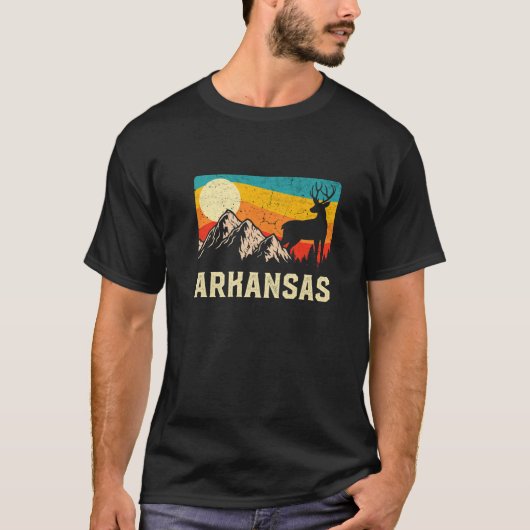 Arkansas Natuur Wild Deer Retro Sunset Hiking T-shirt (Voorkant)
