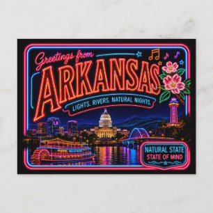 Arkansas Neon Staat Retro Vintage Briefkaart