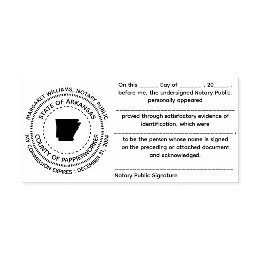 Arkansas Notary publieke erkenningsstempel Zelfinktende Stempel (Design)