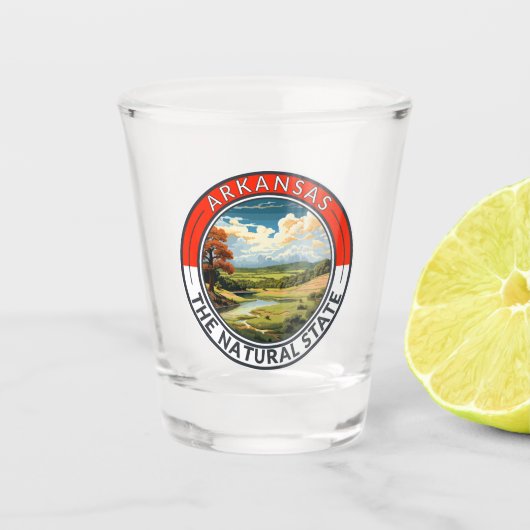 Arkansas Reis Kunst Badge Shot Glas (Voorkant)