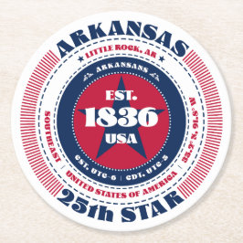 Arkansas rood wit blauw typografie ronde kartonnen onderzetter