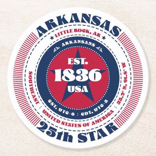 Arkansas rood wit blauw typografie ronde kartonnen onderzetter (Voorkant)