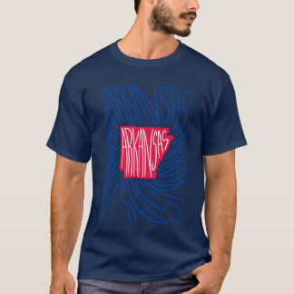 Arkansas Staat Kaart Typografie Rood en Blauw USA T-shirt