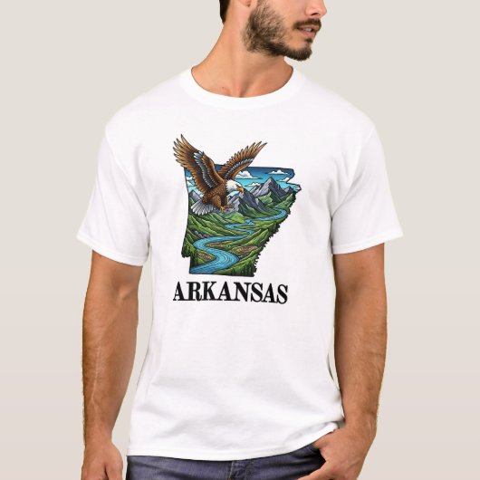 Arkansas State Tattoo Style Bald Eagle Mountains T-shirt (Voorkant)
