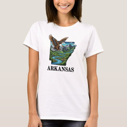 Arkansas State Tattoo Style Bald Eagle Mountains T-shirt (Voorkant)
