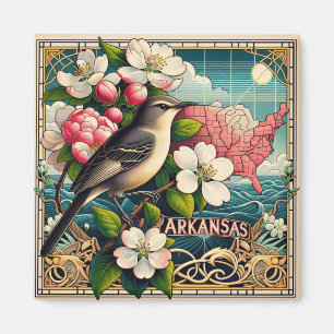 Arkansas State vogel en bloem art deco ontwerp Magneet