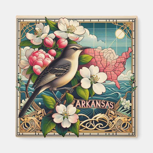 Arkansas State vogel en bloem art deco ontwerp Magneet (Voorkant)