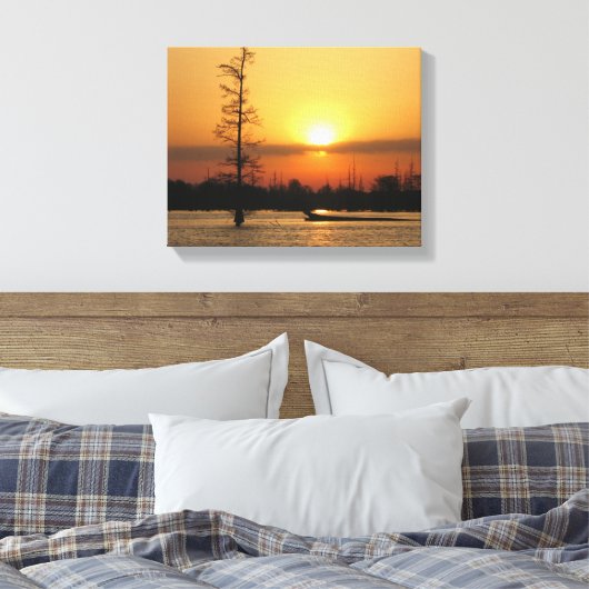 Arkansas Sunrise op Millwood Lake Canvas Print (Insitu (Slaapkamer))
