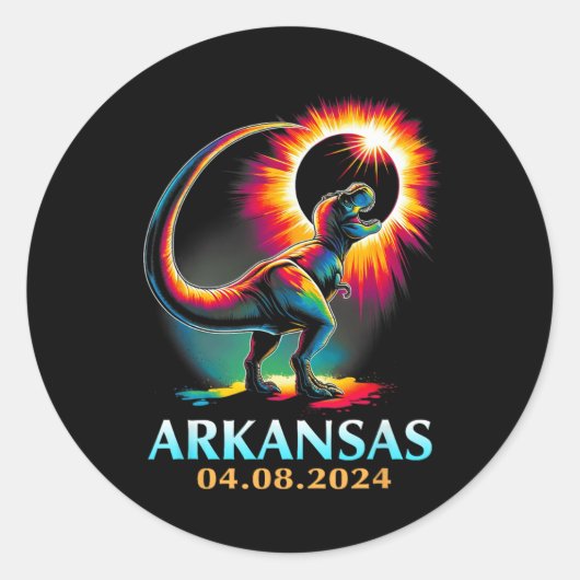 Arkansas Totaal Zonneverduistering 2024 T Rex D Ronde Sticker (Voorkant)