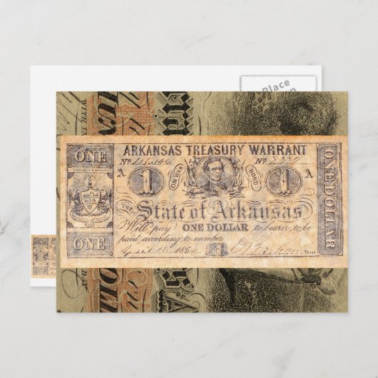 Arkansas Treasury Civil War Antiek Money Briefkaart (Voorkant / Achterkant)