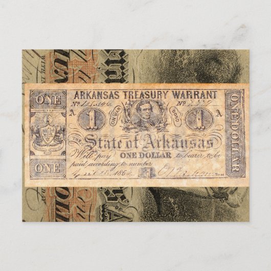 Arkansas Treasury Civil War Antiek Money Briefkaart (Voorkant)