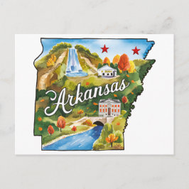 Arkansas USA Staat Vorm Oude Waterverf Briefkaart