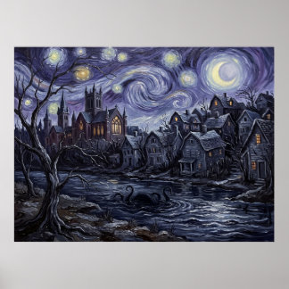 Arkham Massachusetts Sterrennacht Lovecraft Landsc Poster