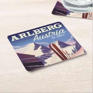 Arlberg Oostenrijk ski reisposter Kartonnen Onderzetters