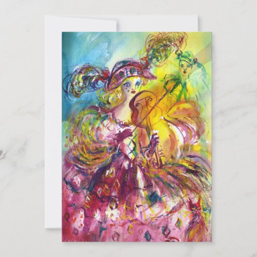 ARLECCHINA VIOLINIST  Mardi Gras Maskerade Feest Kaart (Voorkant)