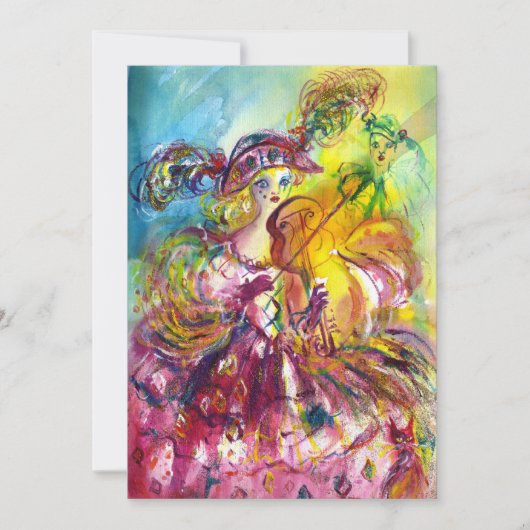 ARLECCHINA VIOLINIST Mardi Gras Maskerade Feest Kaart (Voorkant)