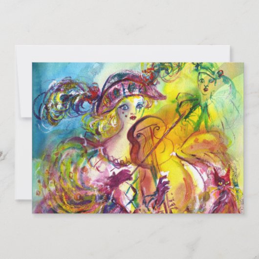 ARLECCHINA VIOLINIST  Mardi Gras Maskerade Feest Kaart (Voorkant)