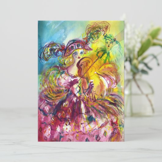 ARLECCHINA VIOLINIST Mardi Gras Maskerade Feest Kaart (Staand voorkant)