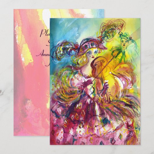 ARLECCHINA VIOLINIST Mardi Gras Maskerade Feest Kaart (Voorkant / Achterkant)