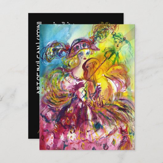 ARLECCHINA VIOLINIST Mardi Gras Maskerade Feest Uitnodiging Briefkaart (Voorkant / Achterkant)