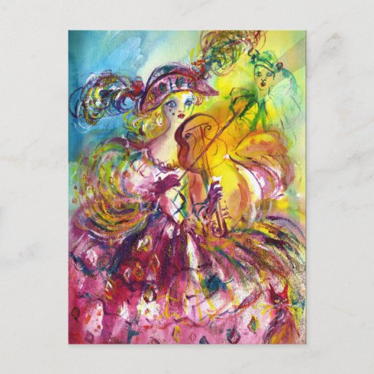 ARLECCHINA VIOLINIST Mardi Gras Maskerade Feest Uitnodiging Briefkaart (Voorkant)