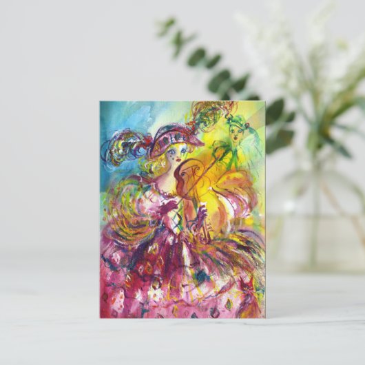 ARLECCHINA VIOLINIST Mardi Gras Maskerade Feest Uitnodiging Briefkaart (Staand voorkant)