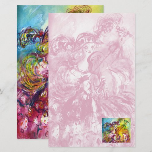 ARLECCHINA VIOLINIST / Venetiaanse carnavalsnacht Briefpapier (Voorkant / Achterkant)