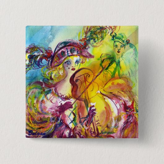 ARLECCHINA VIOLINIST / Venetiaanse carnavalsnacht Vierkante Button 5,1 Cm (Voorkant)