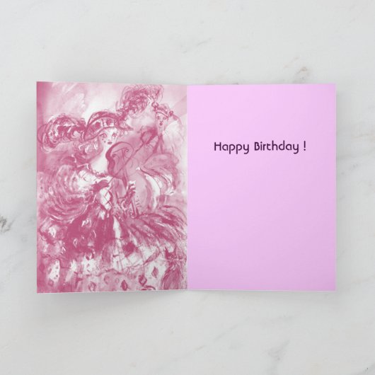 ARLECCHINA VIOLINIST/Venetian Happy Birthday Kaart (Binnen)