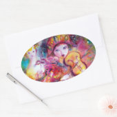 ARLECCHINO EN COLOMBINA, Pink Fuchsia Yellow Blue Ovale Sticker (Envelop)