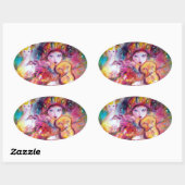 ARLECCHINO EN COLOMBINA, Pink Fuchsia Yellow Blue Ovale Sticker (Vel)