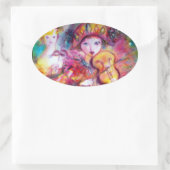 ARLECCHINO EN COLOMBINA, Pink Fuchsia Yellow Blue Ovale Sticker (Tas)