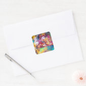 ARLECCHINO EN COLOMBINA, Pink Fuchsia Yellow Blue Vierkante Sticker (Envelop)