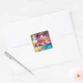 ARLECCHINO EN COLOMBINA, Pink Fuchsia Yellow Blue Vierkante Sticker (Envelop)