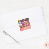 ARLECCHINO EN COLOMBINA, Pink Fuchsia Yellow Blue Vierkante Sticker (Envelop)