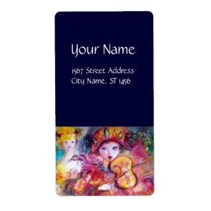 ARLECCHINO EN COLOMBINA roze paars geel Etiket