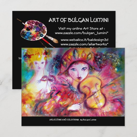 ARLECCHINO EN COLOMBINA Venetiaanse Masker Uitnodiging Briefkaart (Voorkant / Achterkant)