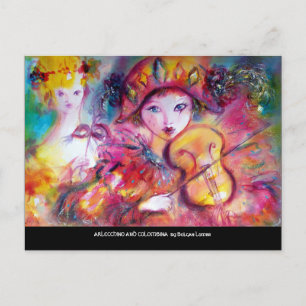 ARLECCHINO- EN COLOMBINA Venetian Masquearde-maske Uitnodiging Briefkaart