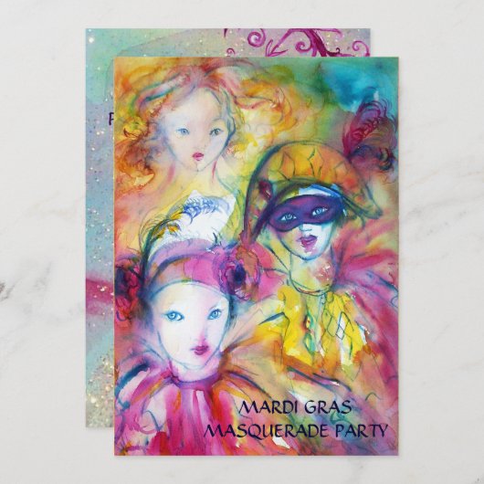 ARLECCHINO PIERO EN COLOMBINA MASQUERADE KAART (Voorkant / Achterkant)