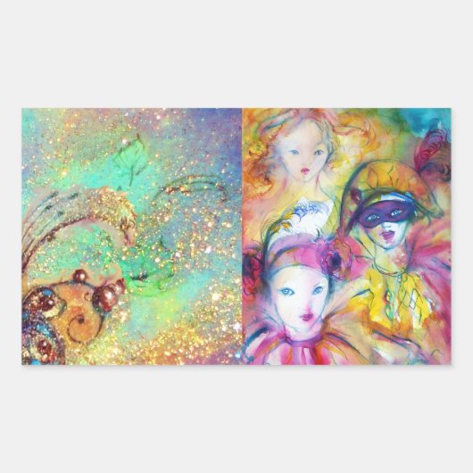 ARLECCHINO PIERO EN COLOMBINA MASQUERADE RECHTHOEKIGE STICKER (Voorkant)